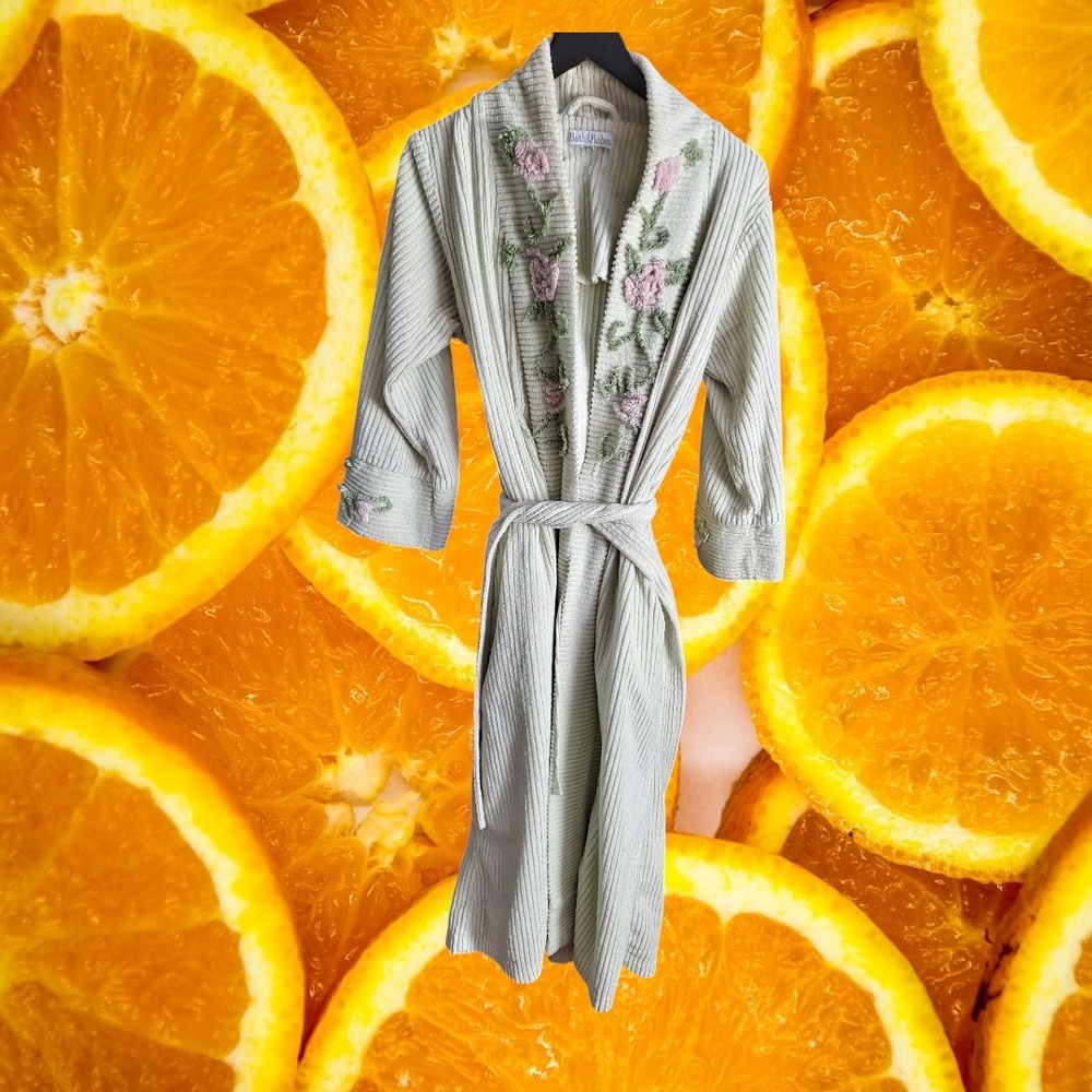 Bath&Robes Corduroy Robe Floral Embroidered Spa Bath Sleep Loungewear